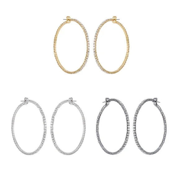 Time and Tru Women’s Tri-Tone Rhinestone Hoop Earrings – 3-Pair Set