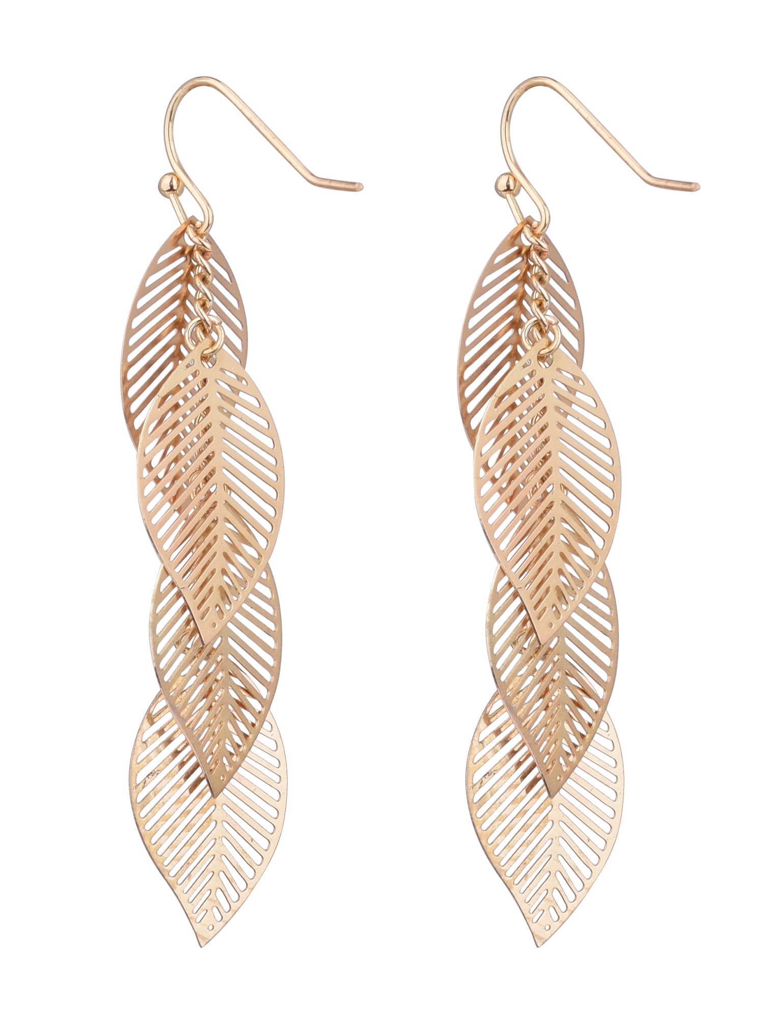 Adult Women's Gold Tone Multi Filigree Leaf Metal Drop Earring