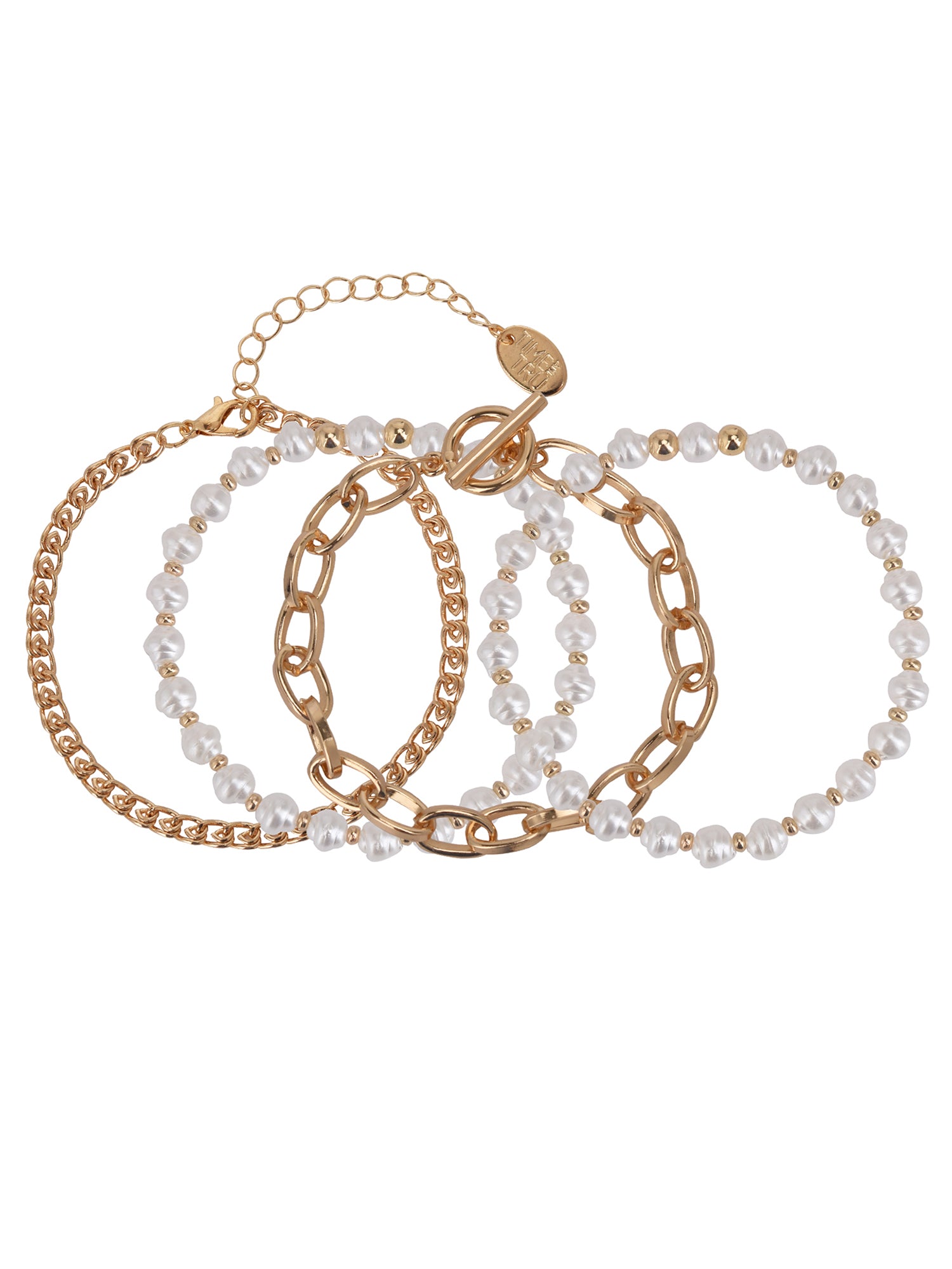 Adult Women's Gold Tone and Faux Pearl Bracelet Set