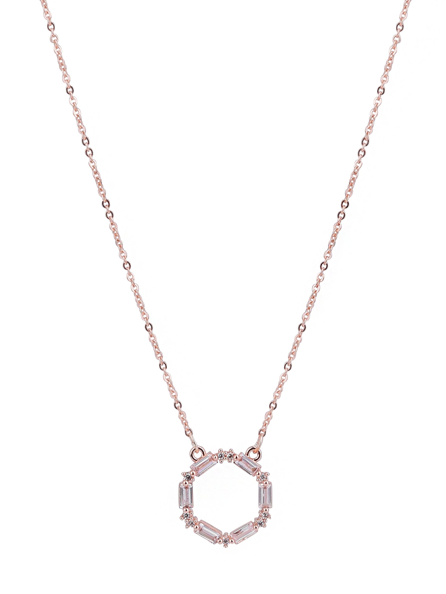 Adult Women's Rose Gold Tone Baguette Crystal Metal Pendant Necklace