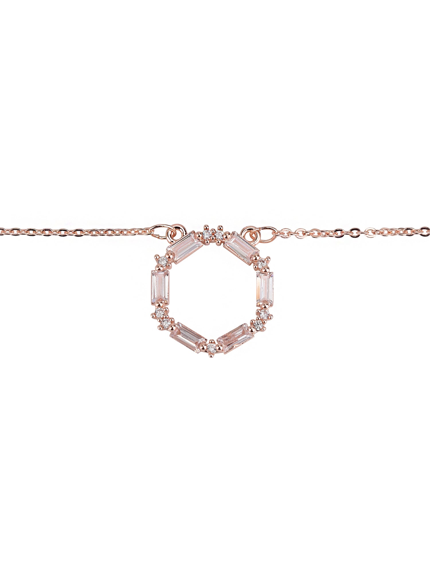 Adult Women's Rose Gold Tone Baguette Crystal Metal Pendant Necklace