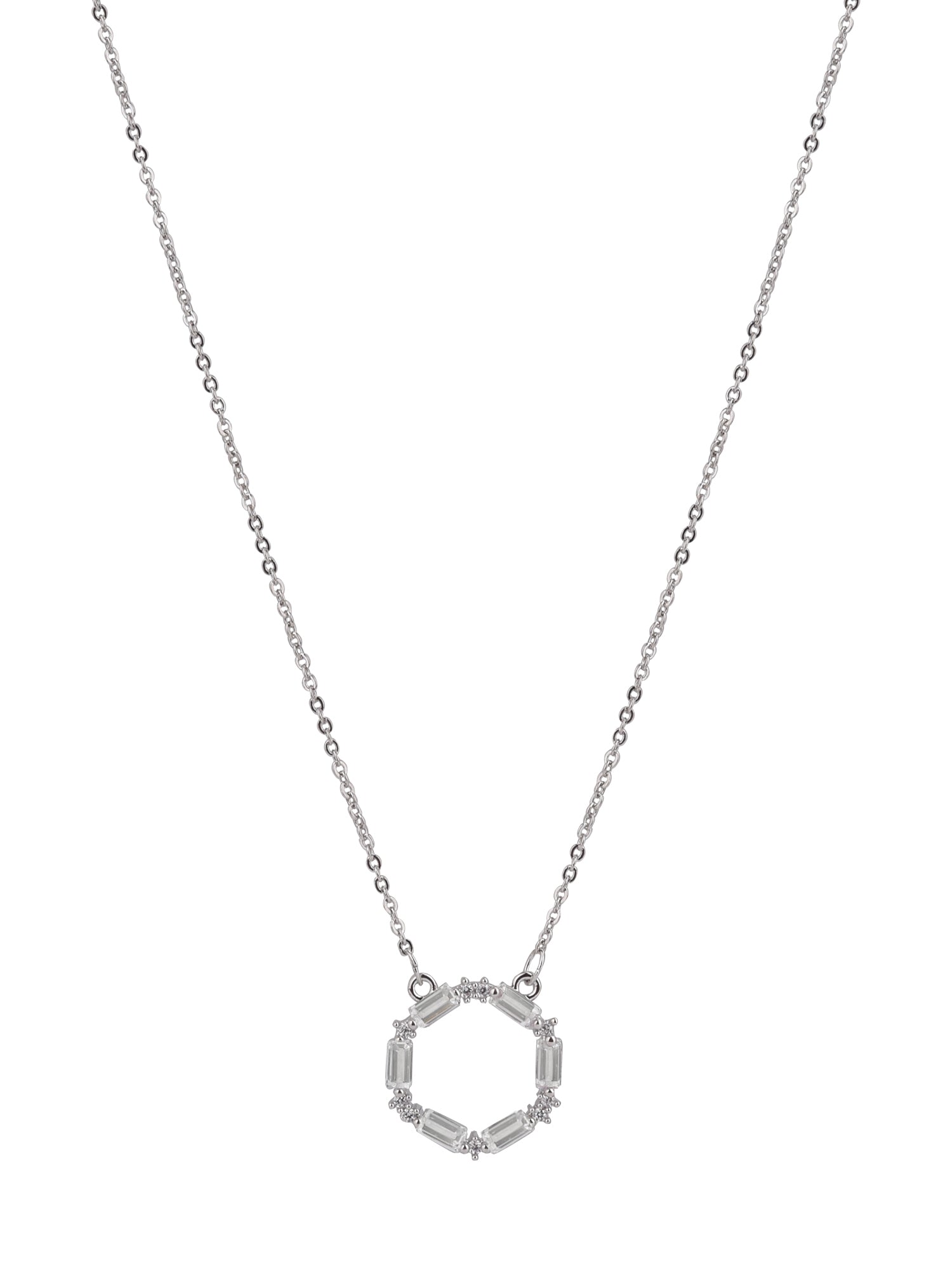 Adult Women's Silver Tone Baguette Crystal Metal Pendant Necklace