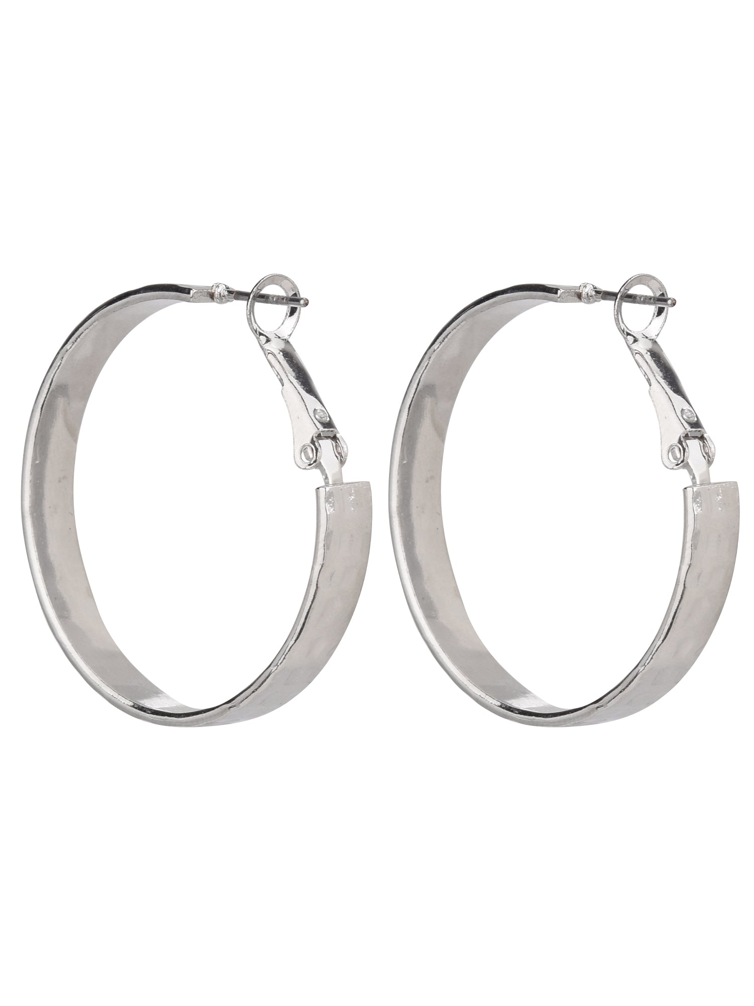 Adult Women's Silver Tone Hammered Metal Hoop Earring