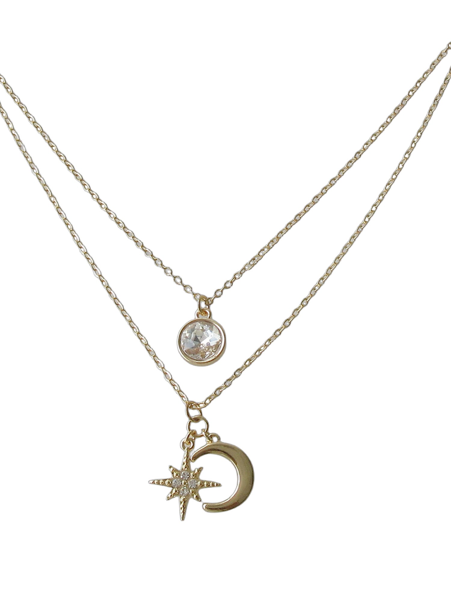 Women's Gold Tone Moon and Star Pendant Necklace Set