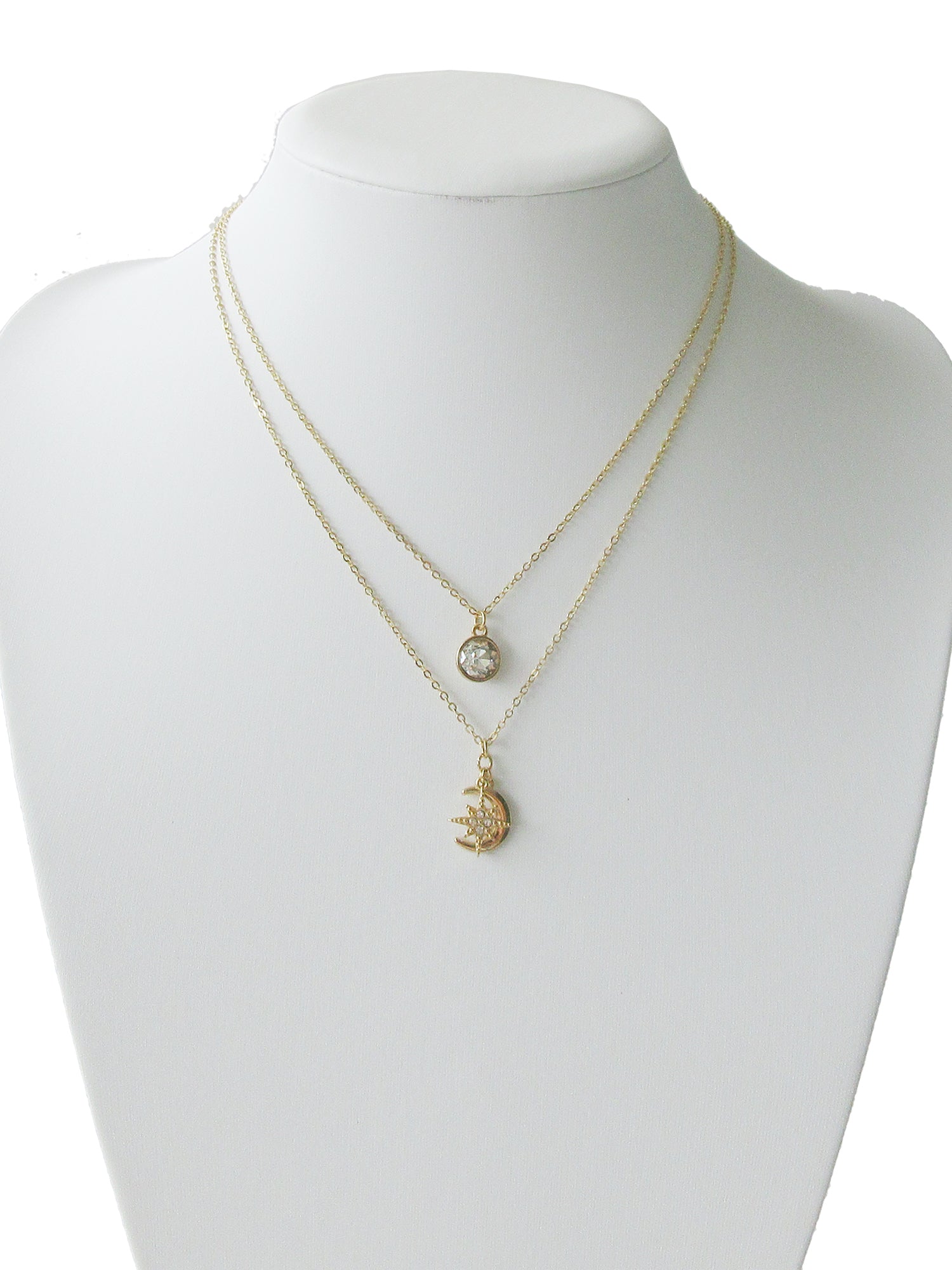 Women's Gold Tone Moon and Star Pendant Necklace Set