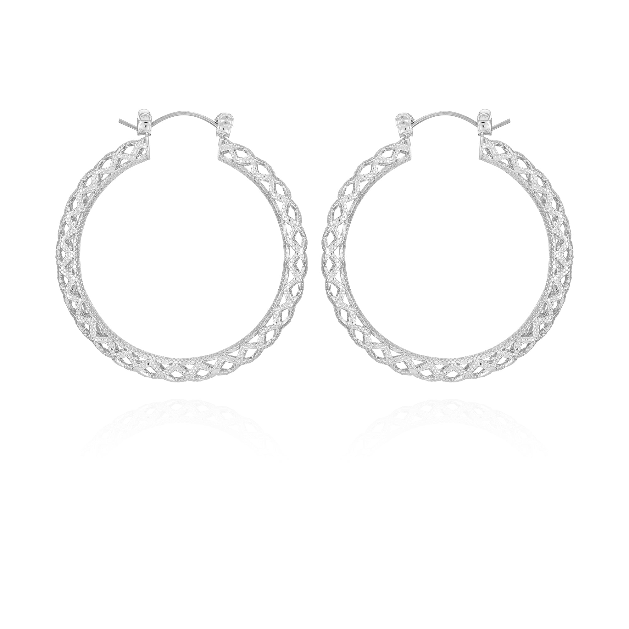 Women's Silver Tone Basketweave Hoops Earrings