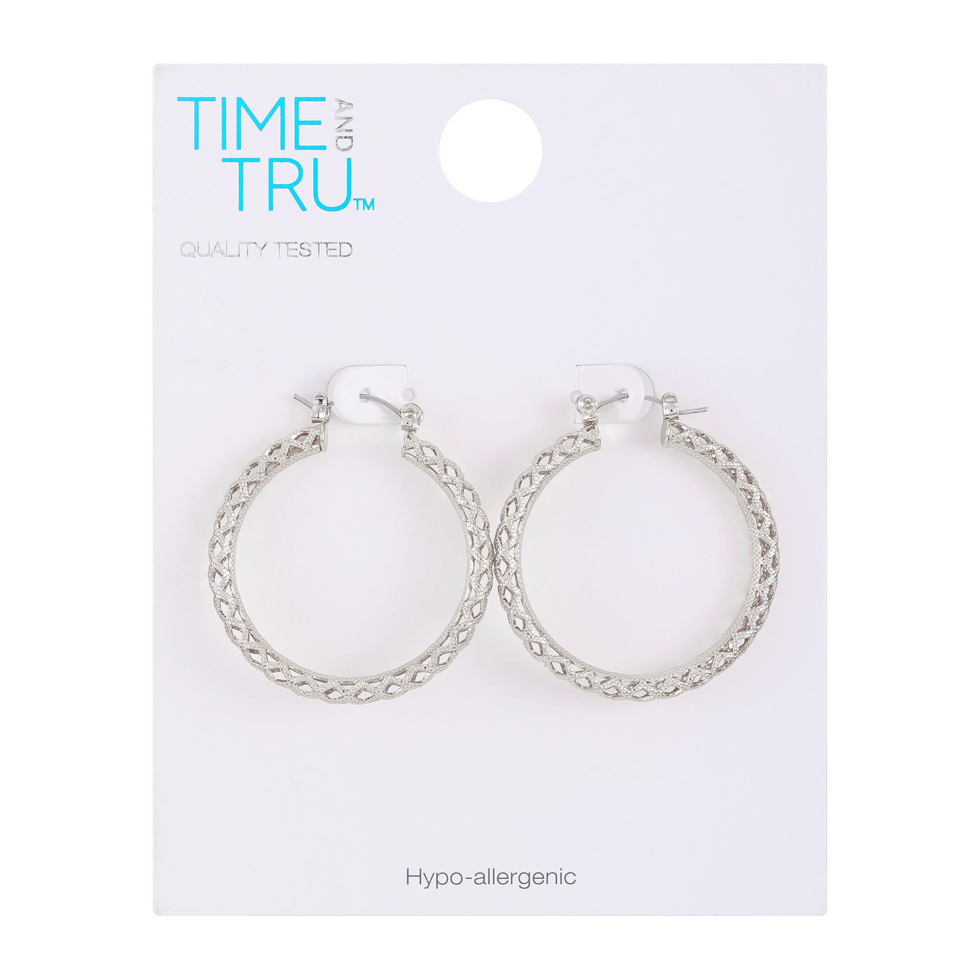 Women's Silver Tone Basketweave Hoops Earrings