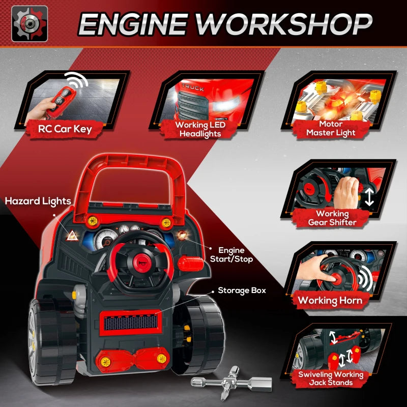 Red Mechanic Kids Truck Engine Toy Set