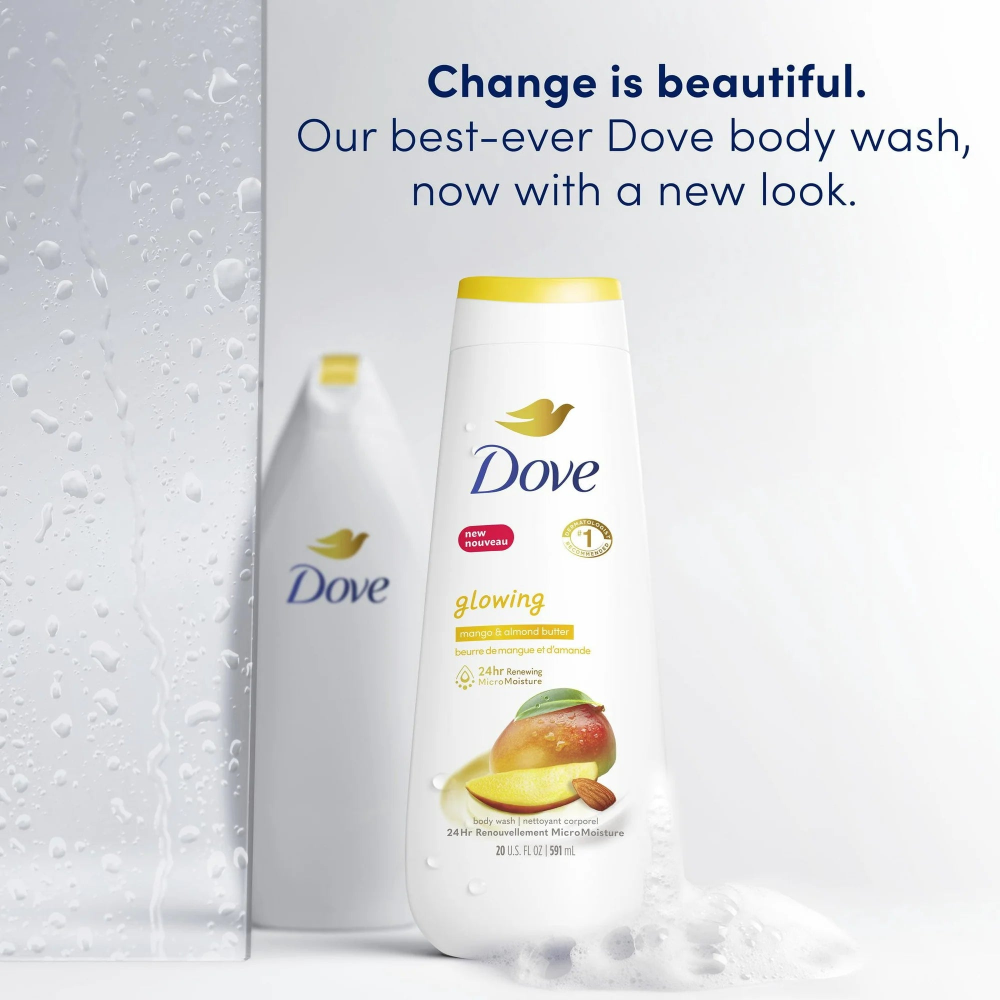 Dove Glowing Long Lasting Gentle Women's Body Wash All Skin Type, Mango and Almond Butter, 20 fl oz