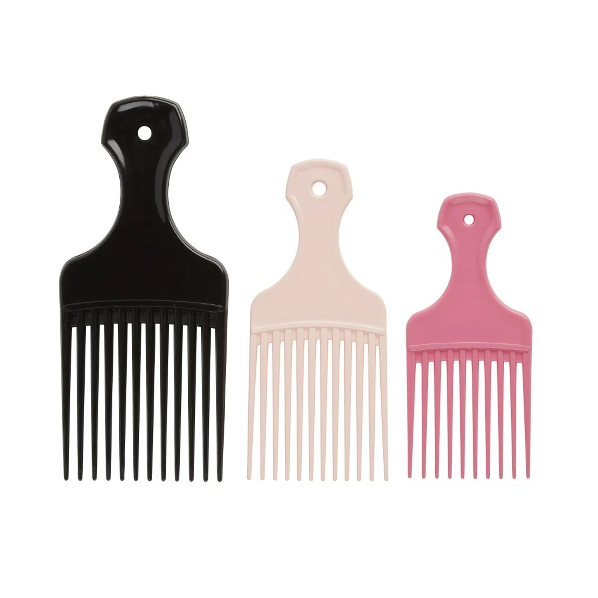 Conair Lift & Define Detangling Hair Pick Combs in Multi-Size Pack, Black, Light Blue and Pink, 3 Ct