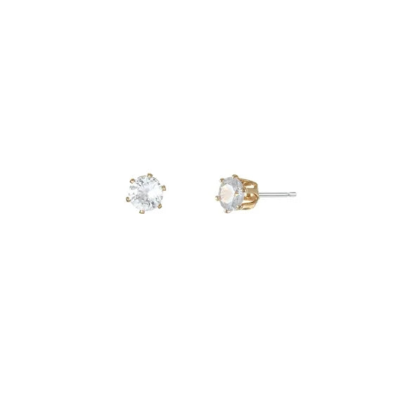 Time and Tru Goldtone Round CZ Stud Earrings – (1 Pair)