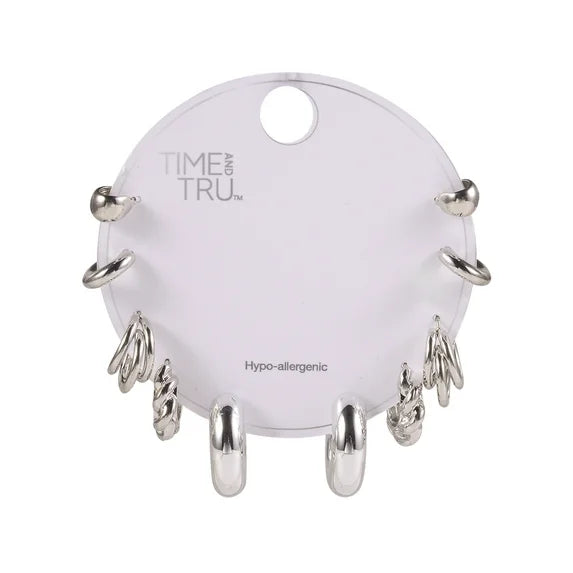 Time and Tru Women’s Silver-Tone Hoop Earrings Set – 5 Pairs 