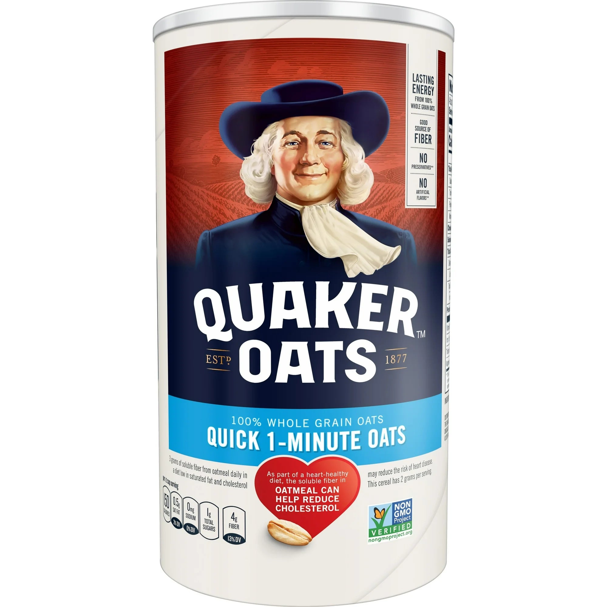 Quaker Whole Grain Oats, Quick Cook 1-Minute Oats, 18 oz Canister