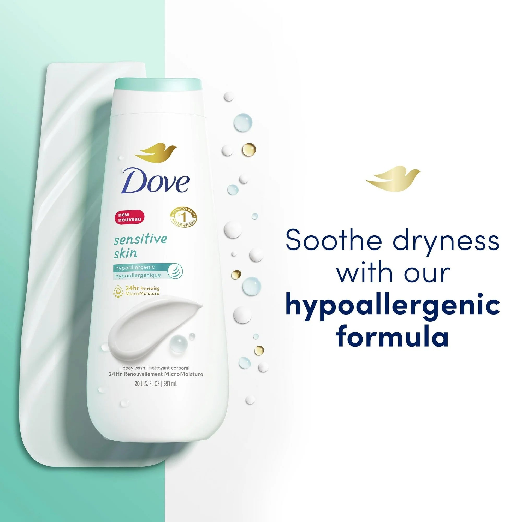 Dove Sensitive Skin Long Lasting Gentle Hypoallergenic Body Wash, 11 fl oz