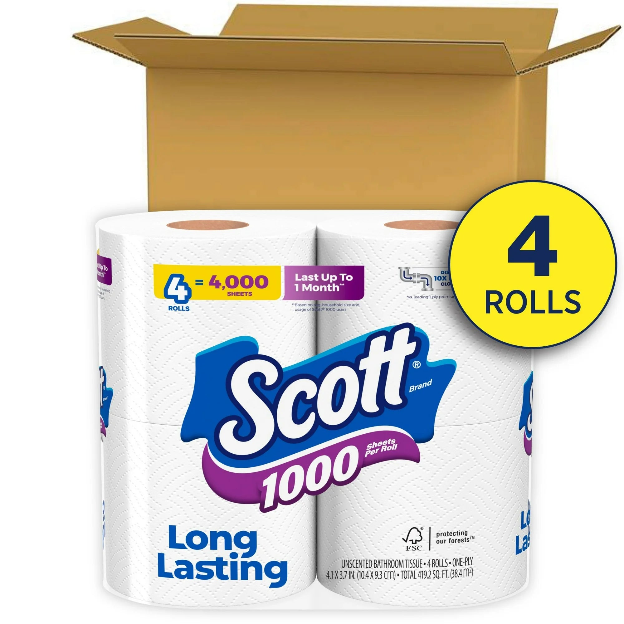 Scott 1000 Toilet Paper, 4 Rolls