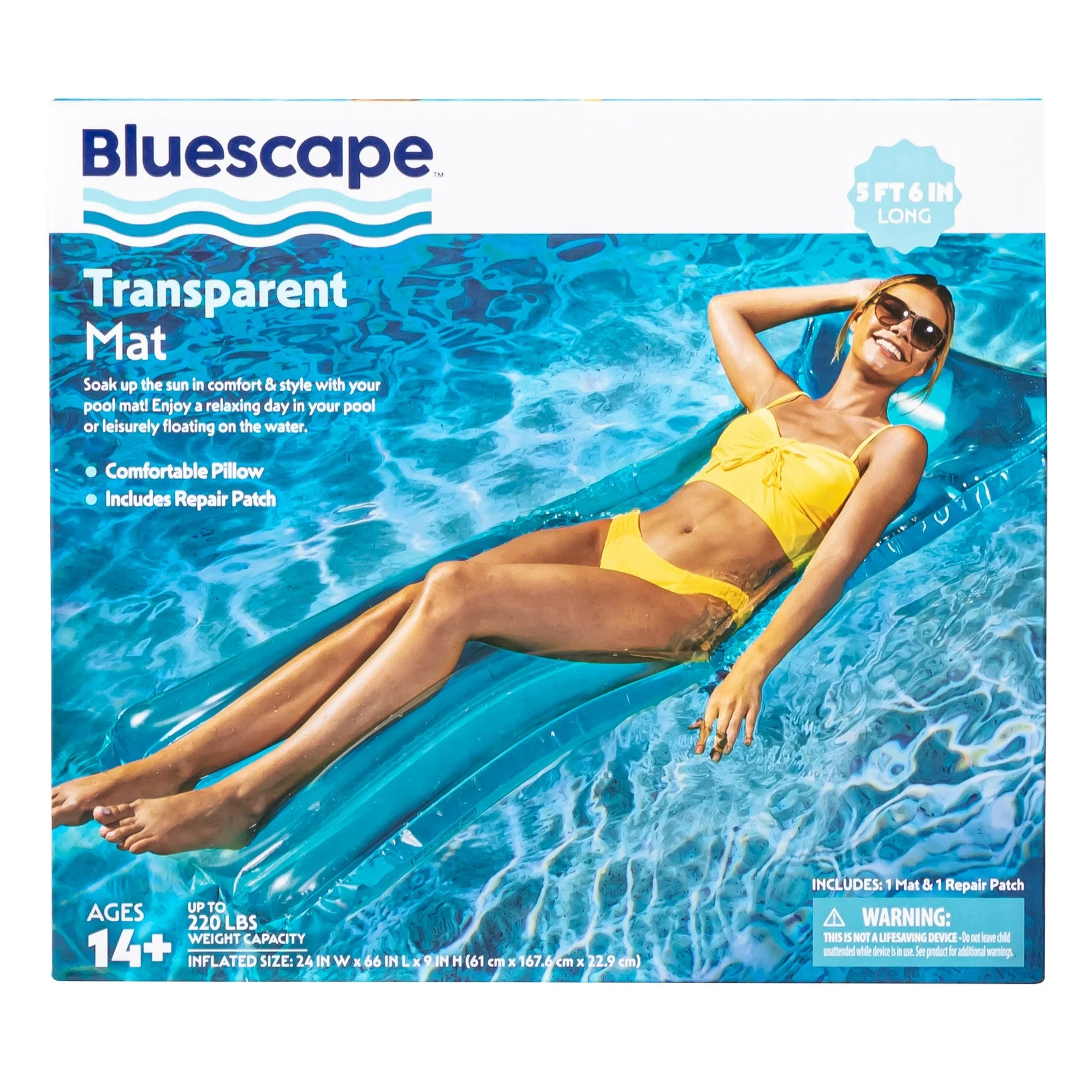 Bluescape Blue Transparent Air Mat, Inflatable Pool Float