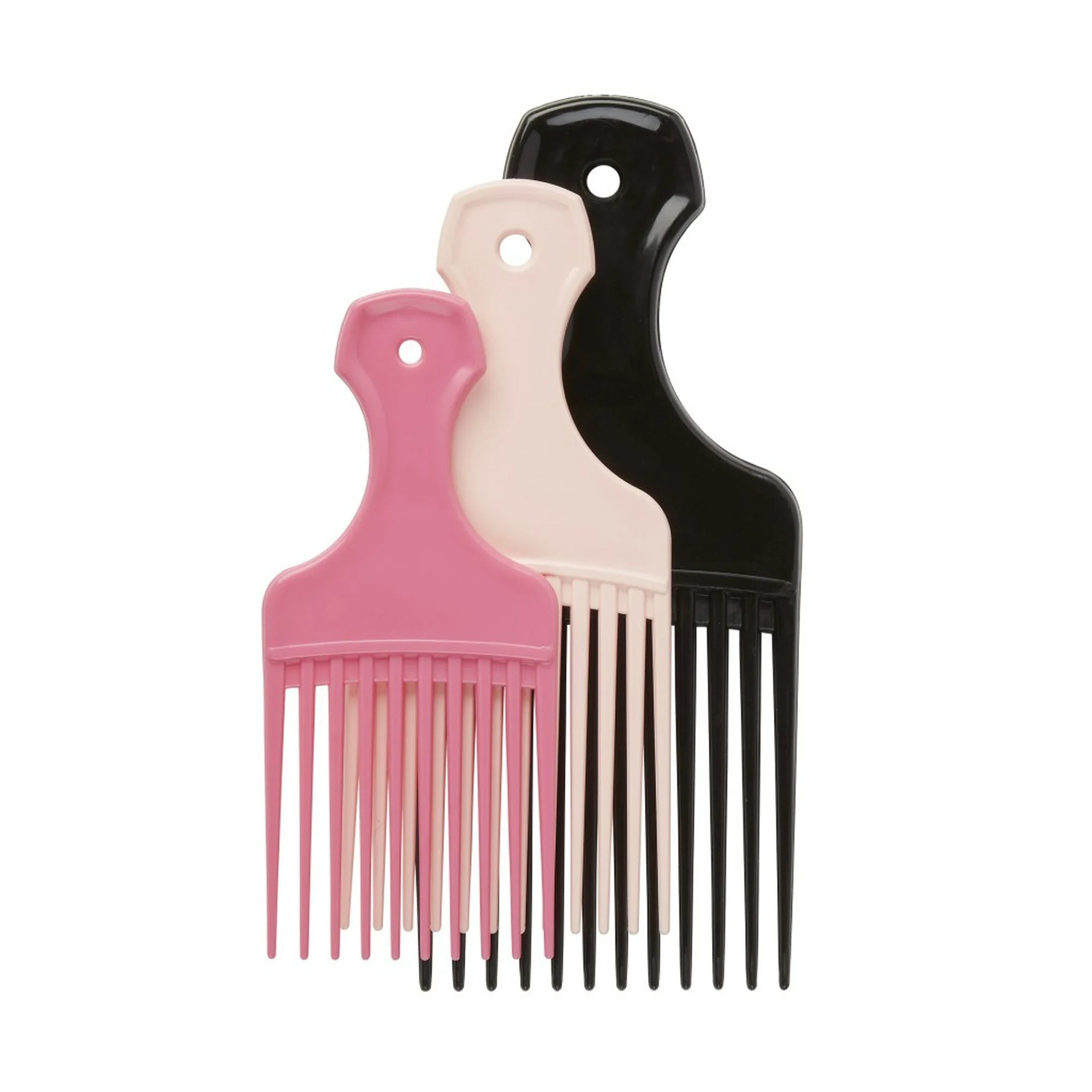 Conair Lift & Define Detangling Hair Pick Combs in Multi-Size Pack, Black, Light Blue and Pink, 3 Ct