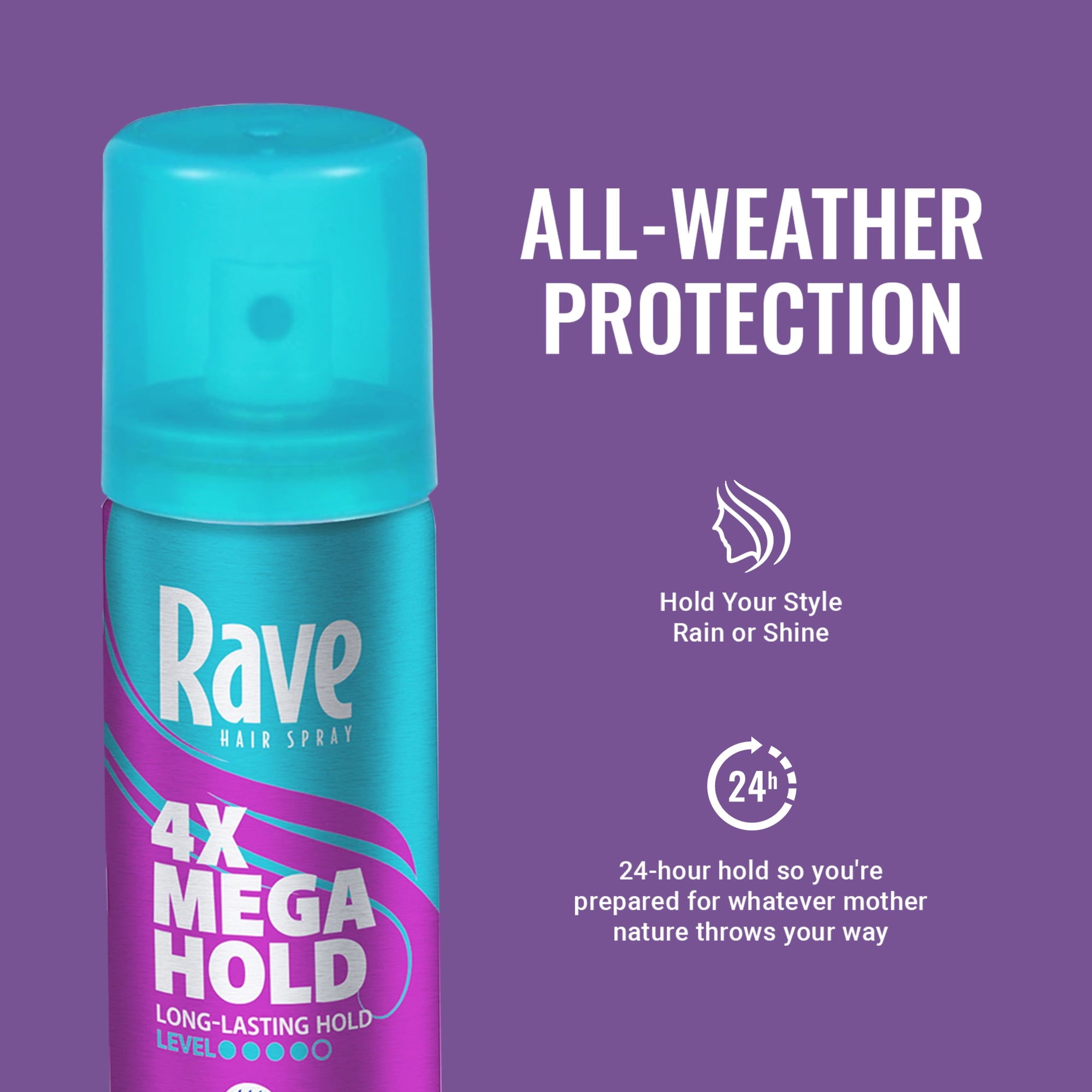 Rave 4X Mega Hold Hairspray Travel-Sized, All-Weather