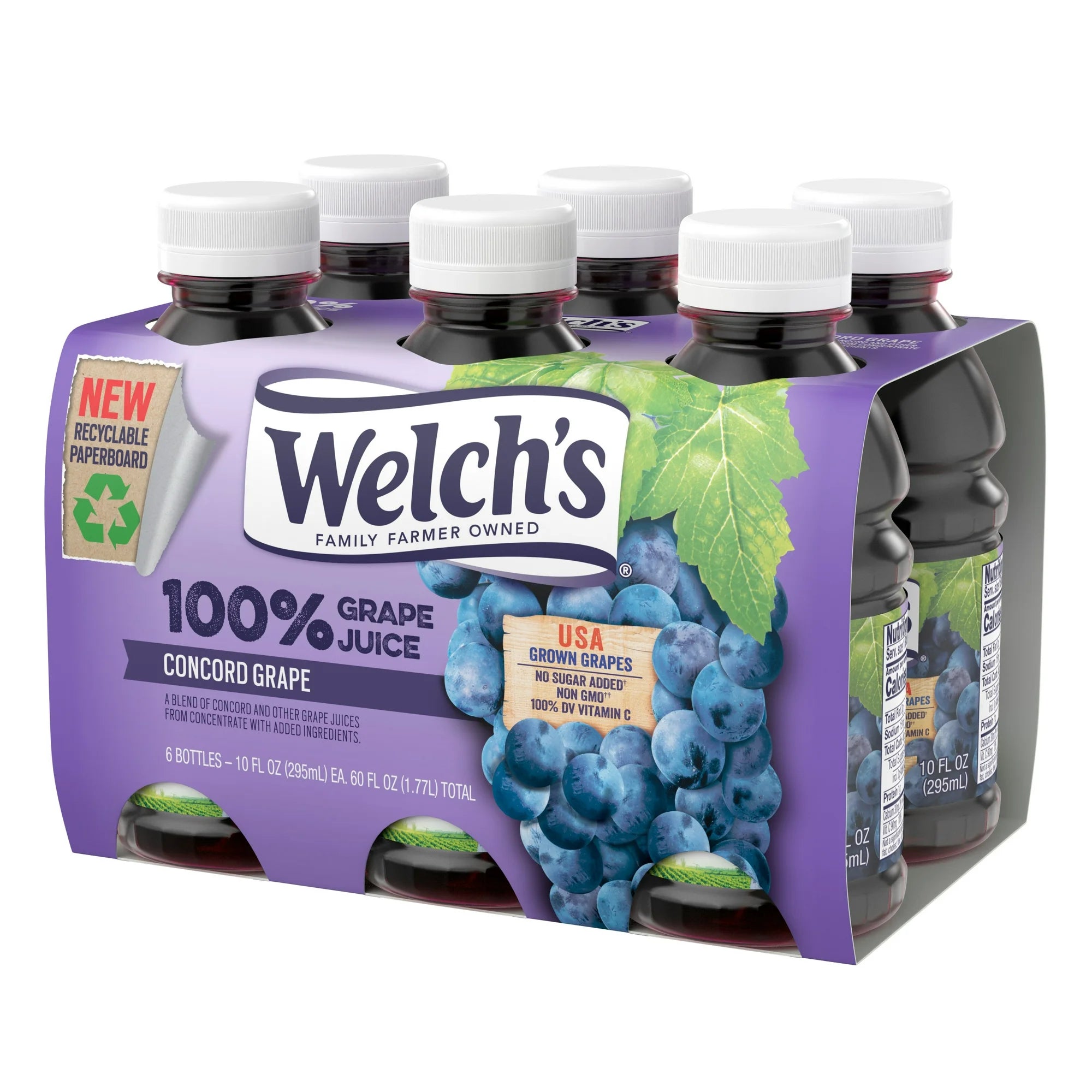 Welch's 100% Grape Juice, Concord Grape, 10 fl oz On-the-Go Bottle (Pack of 6)