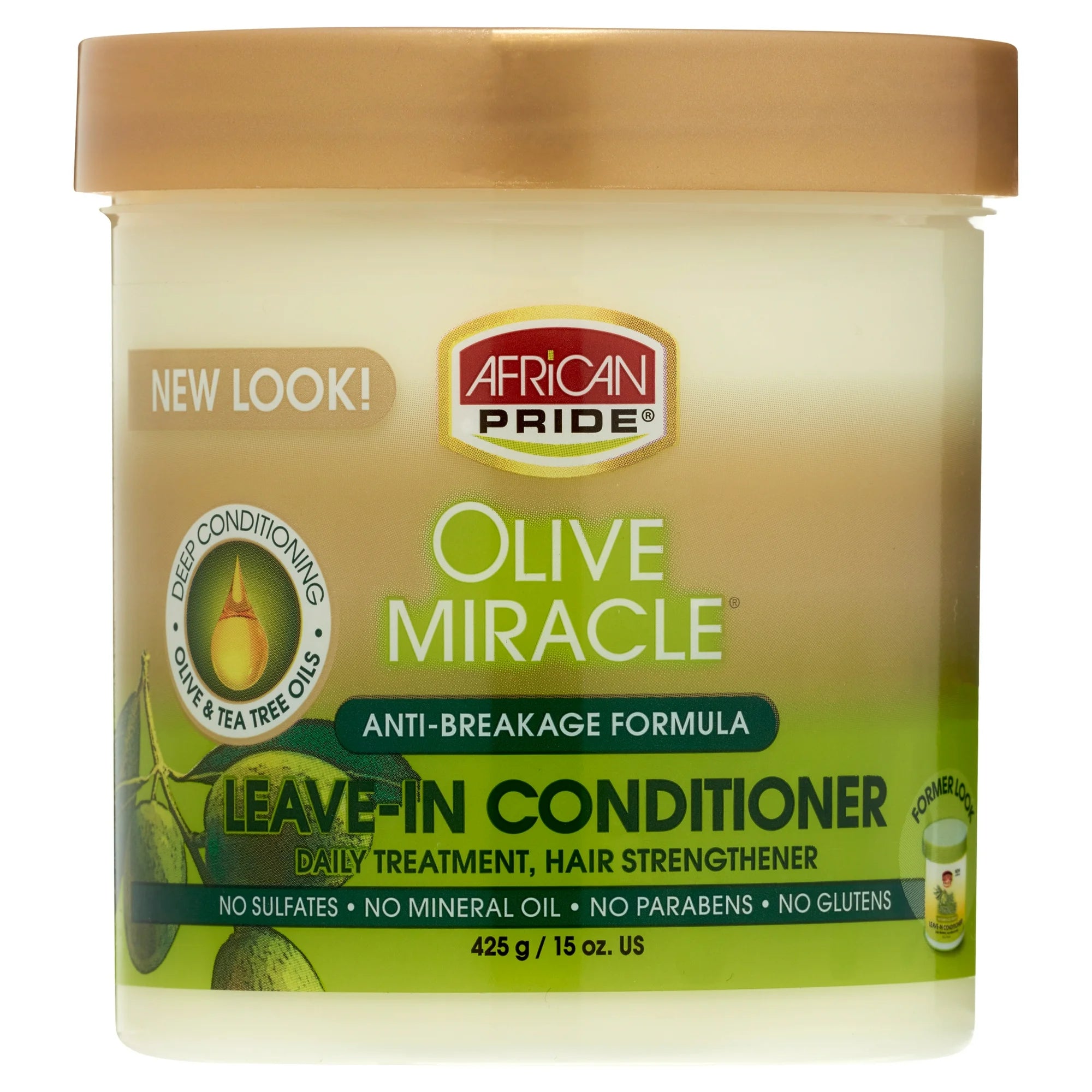 African Pride Olive Miracle Leave-in Conditioner 15 oz, Moisturizing, Damaged Hair, Unisex