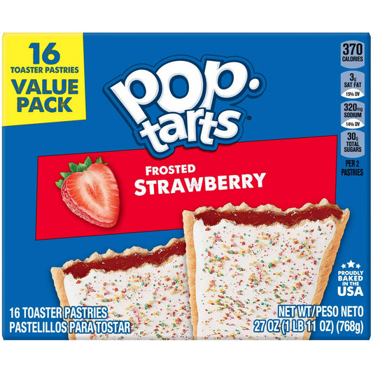 Pop-Tarts Frosted Strawberry Toaster Pastries, Shelf-Stable, Ready-to-Eat, Instant, 16 Count Box