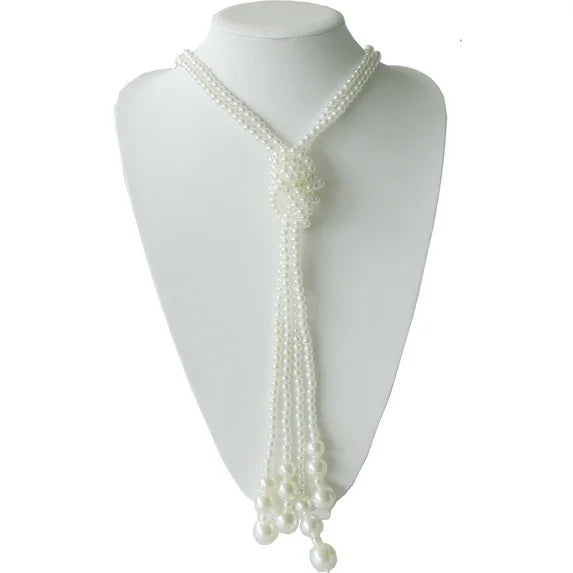 Time and Tru Women’s Faux Pearl Tassel Necklace – Adjustable Knot 