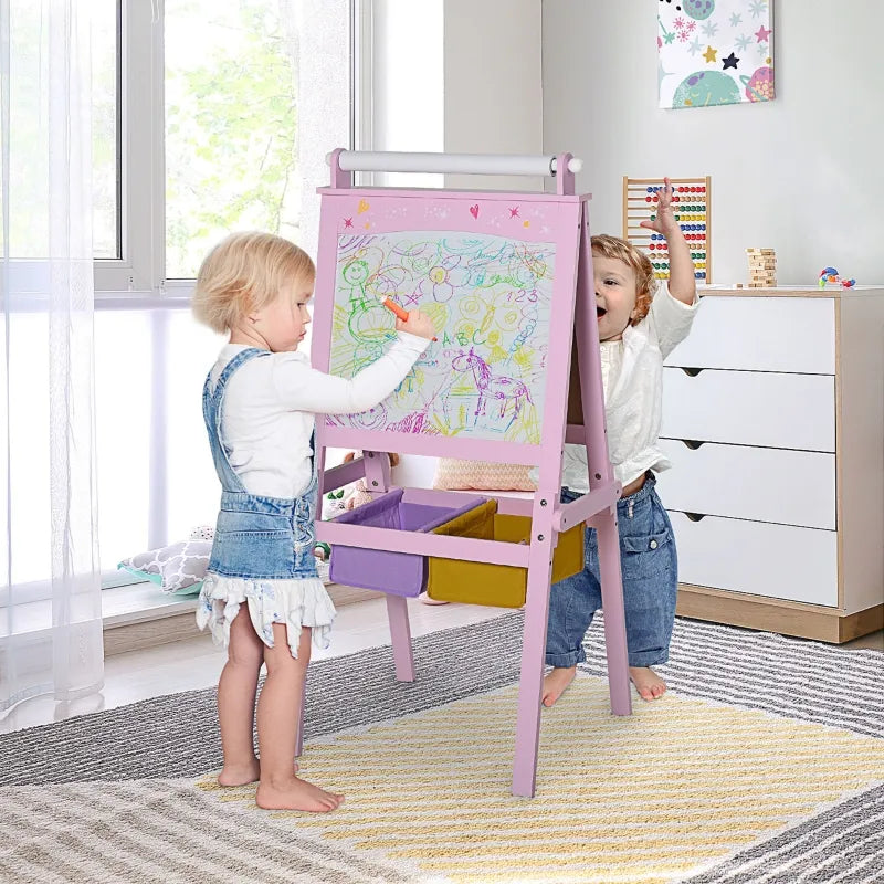 3-in-1 Wooden Art Easel for Kids , Pink