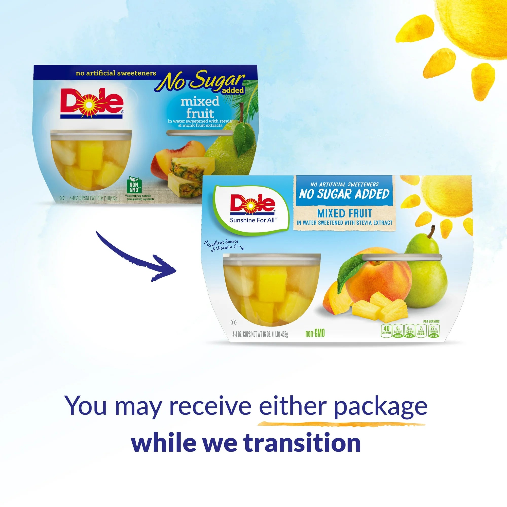 Dole Fruit Bowls No Sugar Added Mixed Fruit in Cherry Gel, 4.3 oz (4 Cups)