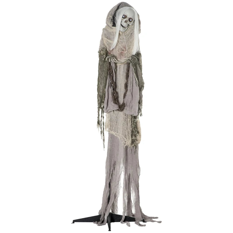 Outsunny 74" Life Size Outdoor Halloween Decorations Skeleton Witch, Sound and Motion Activated Animated Prop Animatronic Décor with Light Up Eyes, Spooky Sound