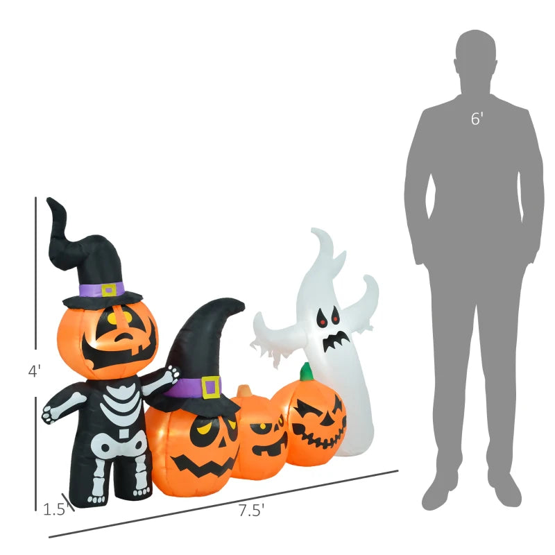 HOMCOM 7.5ft Inflatable Halloween Pumpkin Ghost Family